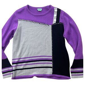 Y2K Sara Morgan Sweater Womens Large Purple Colorblock Artsy Modern Whimsigoth